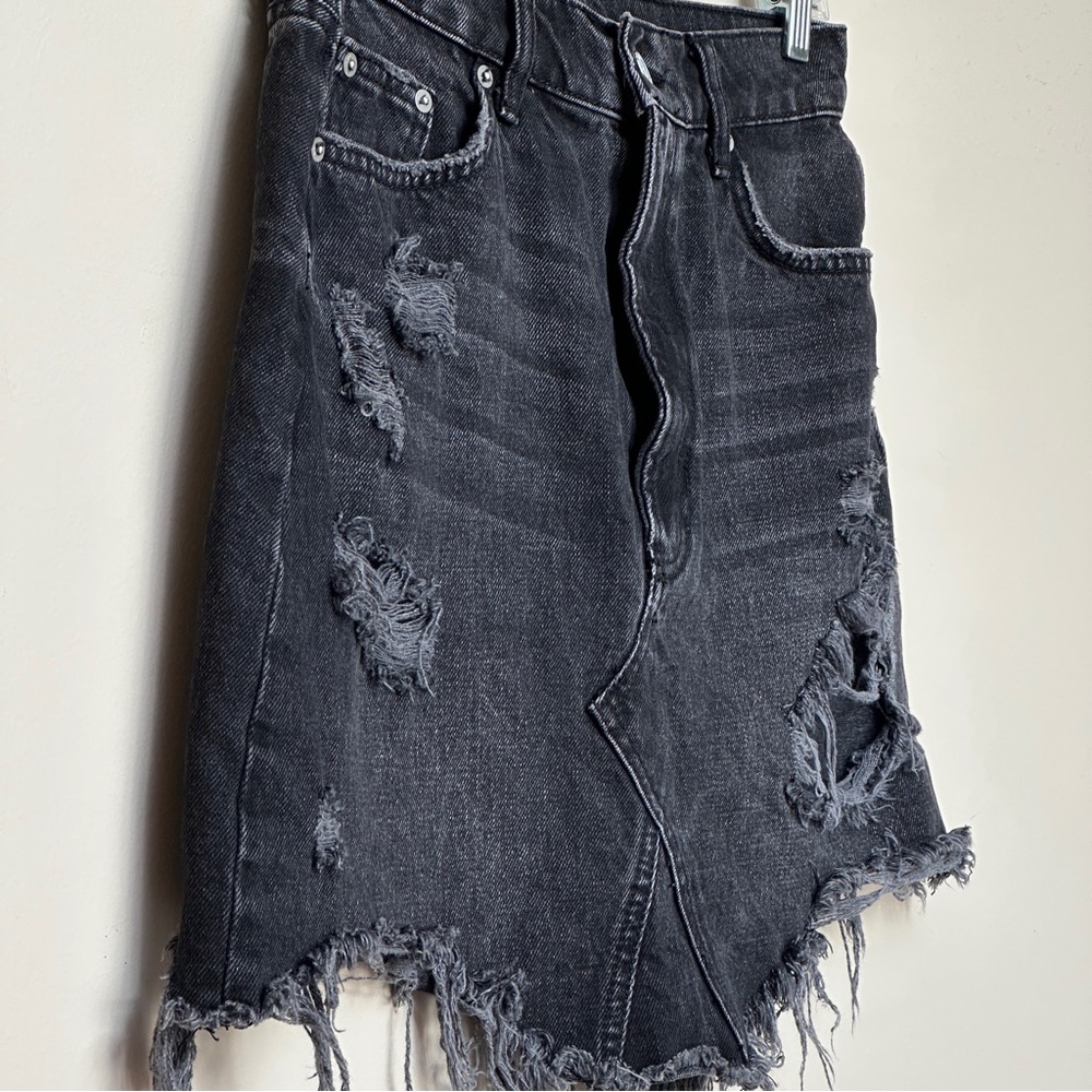 Anthropologie Pilcro Destroyed Denim Mini Skirt Black Size 8 - Picture 4 of 12